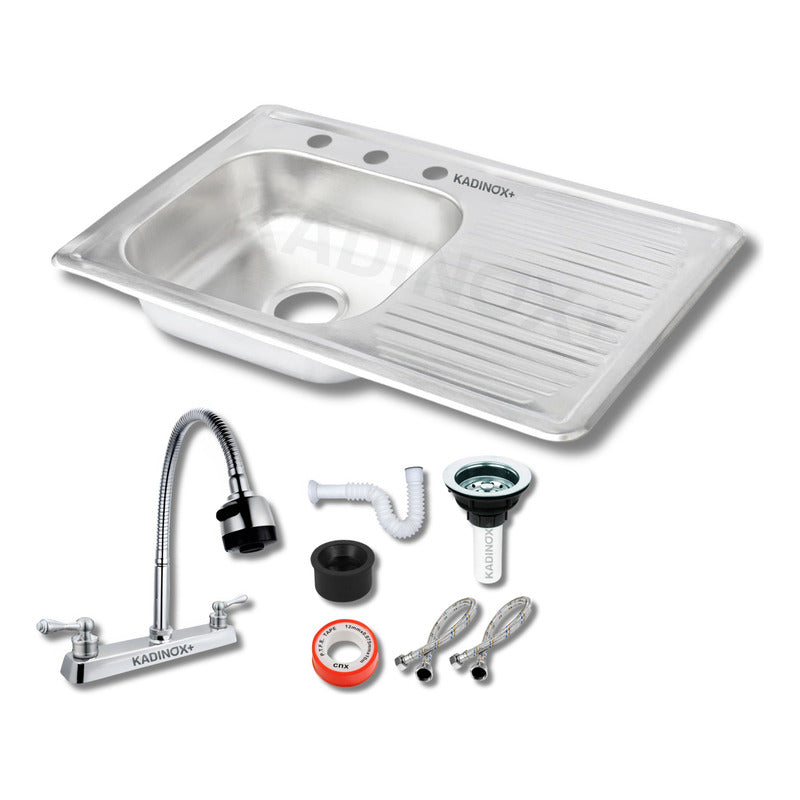 Foto 5 pulgar | Fregadero Tarja Empotrar Acero Inox 80x50 C/kit Mezc Flexibl