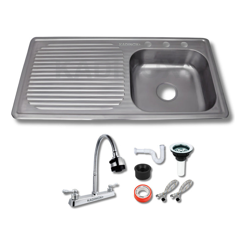 Foto 2 pulgar | Fregadero Tarja Acero Inox De Empotrar 100x50cm C/kit Flexib