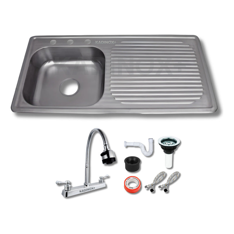 Foto 5 pulgar | Fregadero Tarja Acero Inox De Empotrar 100x50cm C/kit Flexib