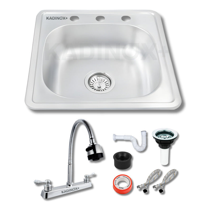 Fregadero Tarja Tina Doble Acero Inox Con Kit Premium Negra