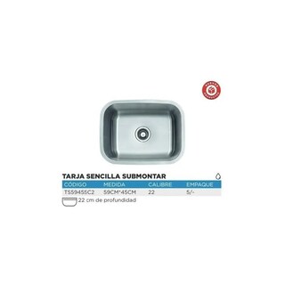 Foto 2 | Fregadero Tarja Submontar Tina Sencilla Acero Inox Cal 22
