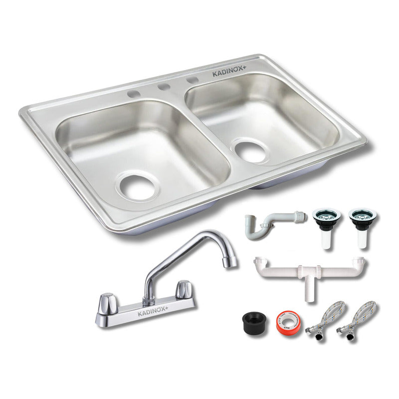 Fregadero Tarja Tina Doble Sobreponer Acero Inox 84x48 C/kit