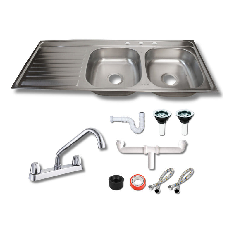 Foto 2 pulgar | Fregadero Tarja Tina Doble Con Escurridor Acero Inox Con Kit