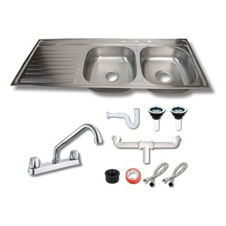 Foto 1 | Fregadero Tarja Tina Doble Con Escurridor Acero Inox Con Kit