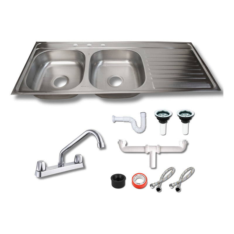 Foto 9 pulgar | Fregadero Tarja Tina Doble Con Escurridor Acero Inox Con Kit