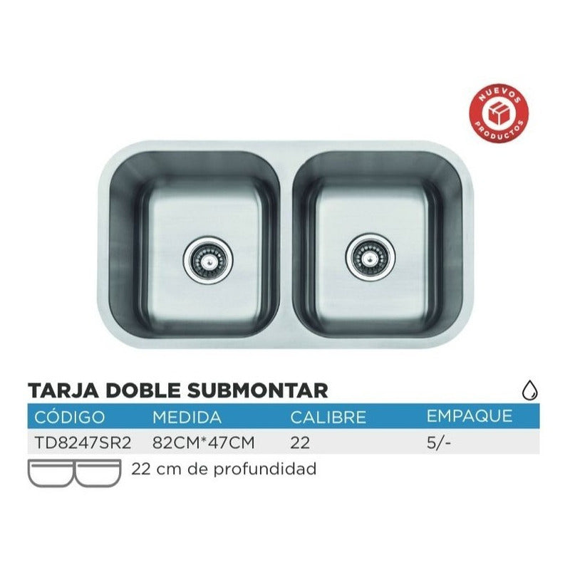 Foto 4 pulgar | Fregadero Tarja Submontar Doble Tina Acero Inox C/kit Mezc P