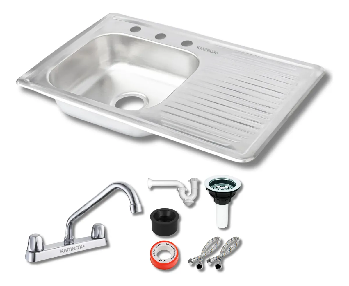 Foto 2 pulgar | Fregadero Tarja De Empotrar Acero Inox 80x50 Cm (con Kit) - Escurridor Derecho