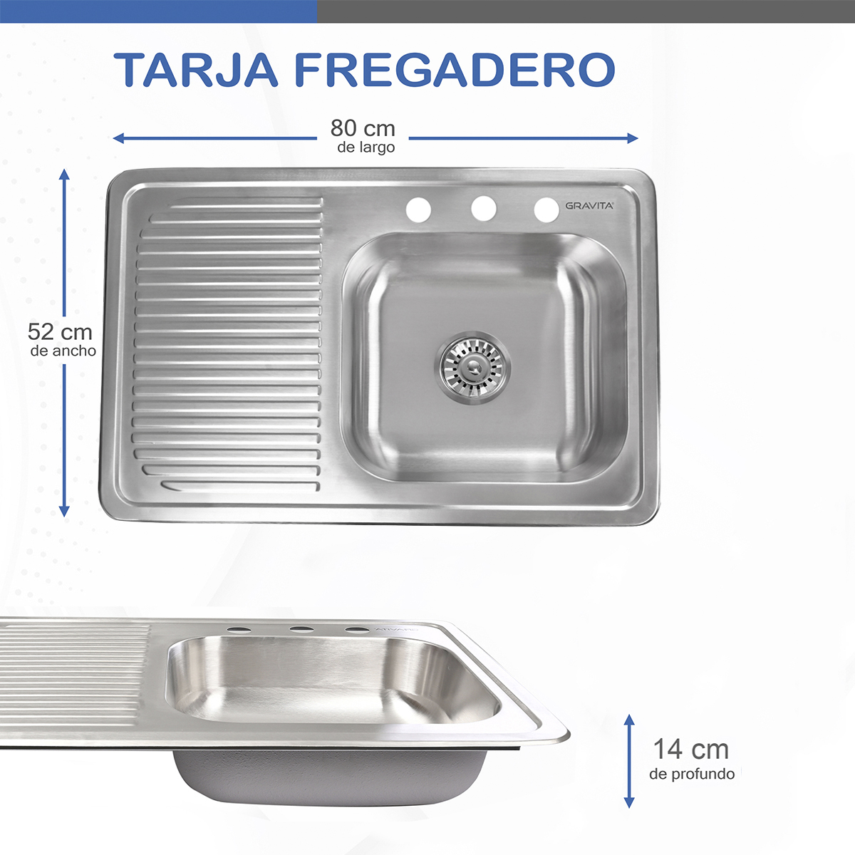 Foto 6 pulgar | Tarja Fregadero De Sobreponer Con Escurridor Izquierdo Y Contracanasta Marca Gravita