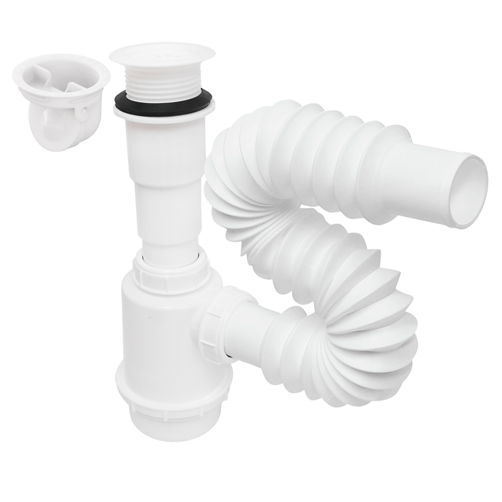 Foto 2 pulgar | Céspol Para Fregadero, Rejilla Blanca, Bote Grande, Extensión Flexible De 55 Cm. Con Check Anti-olores