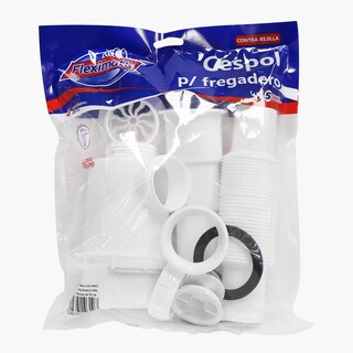 Foto 3 | Céspol Para Fregadero, Rejilla Blanca, Bote Grande, Extensión Flexible De 55 Cm. Con Check Anti-olores