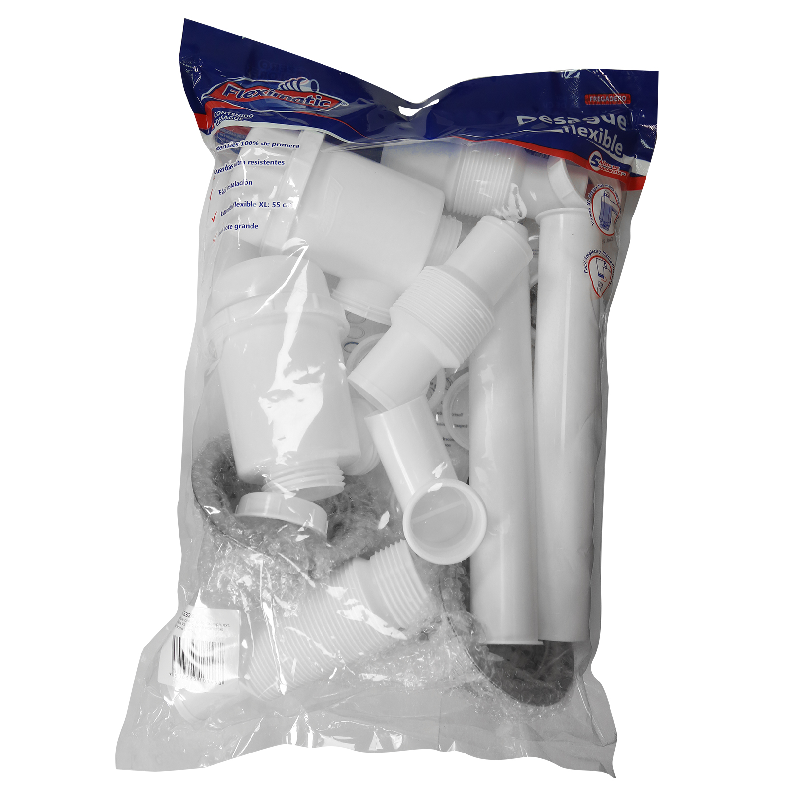 Foto 4 | Desagüe Doble Bote Grande, Contracanastas De Acero Inoxidable, Flexible, 2 Tubos Ceja De 25 Cm, Extensión De 5