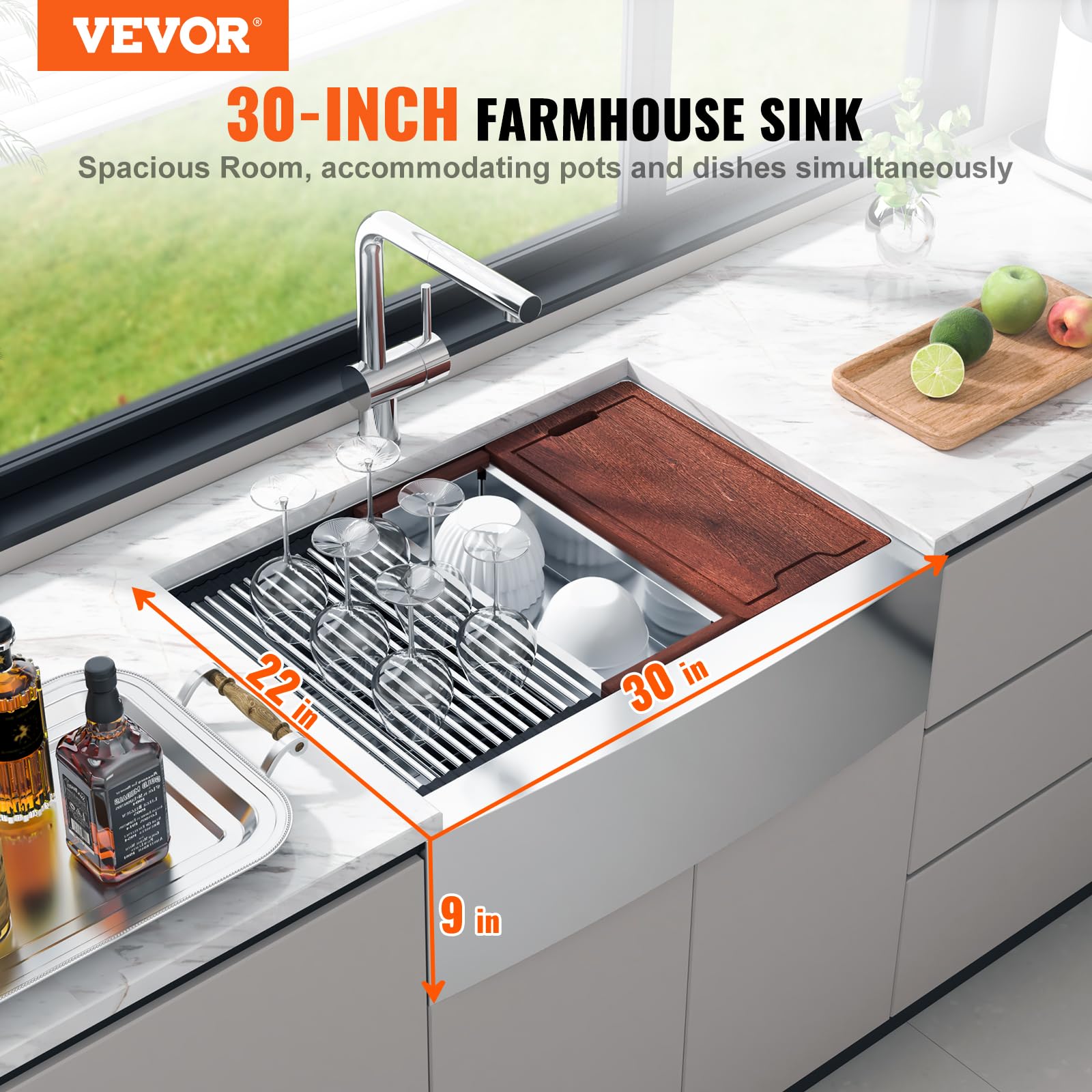Foto 3 pulgar | Fregadero De Cocina Farmhouse Vevor 304 De Acero Inoxidable 30 Cm Con Acc - Venta Internacional.
