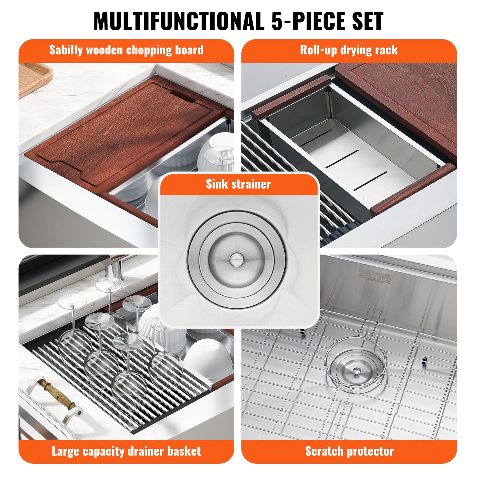 Foto 4 pulgar | Fregadero De Cocina Farmhouse Vevor 304 De Acero Inoxidable 30 Cm Con Acc - Venta Internacional.