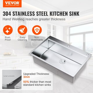Foto 2 | Fregadero De Cocina Vevor 304 De Acero Inoxidable Con Soporte Superior De 33 Pulgadas - Venta Internacional.