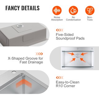 Foto 5 | Fregadero De Cocina Vevor 304 De Acero Inoxidable Con Soporte Superior De 33 Pulgadas - Venta Internacional.
