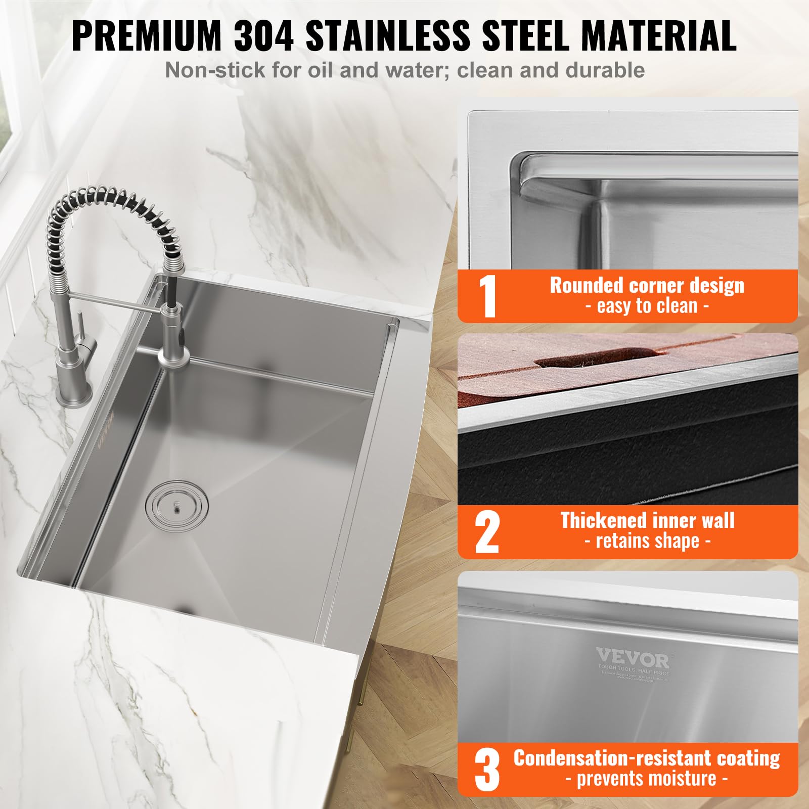 Foto 5 | Fregadero De Cocina Vevor De 36 Pulgadas De Acero Inoxidable 304 Con Acceso. - Venta Internacional.