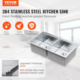 Foto 2 | Fregadero De Cocina Vevor 304 De Acero Inoxidable Con Cuencos Dobles De 33 Pulgadas - Venta Internacional.