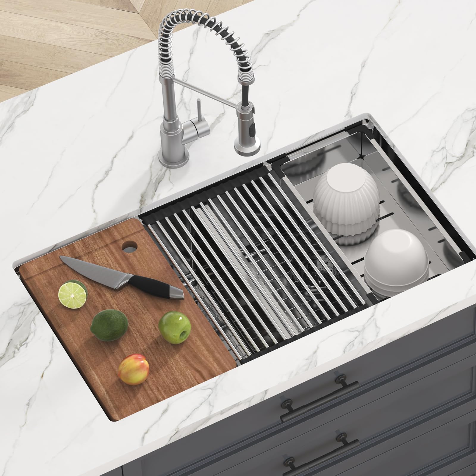 Foto 7 | Fregadero De Cocina Vevor 304 De Acero Inoxidable Con Cuencos Dobles De 33 Pulgadas - Venta Internacional.