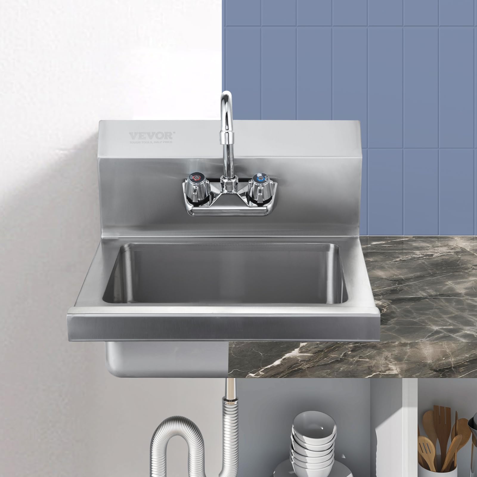 Foto 2 | Fregadero De Mano Vevor Commercial De Acero Inoxidable De 43 X 38 Cm Con Grifo - Venta Internacional.