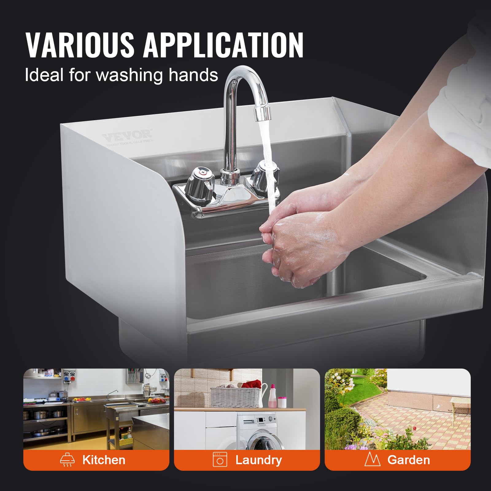 Foto 7 | Fregadero De Mano Vevor Commercial De Acero Inoxidable De 43 X 38 Cm Con Grifo - Venta Internacional.