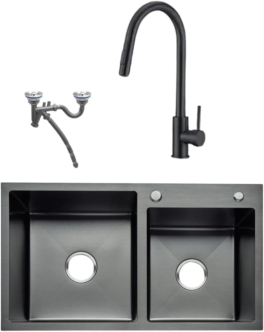 Foto 1 | Meer Faucets By Cnx Kit De Cocina Con Tarja Doble, Mezcladora Monomando Con Cuello Retráctil Y Cespol Flexible,