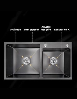 Foto 3 | Meer Faucets By Cnx Kit De Cocina Con Tarja Doble, Mezcladora Negra Mate Y Cespol Flexible, Acero Inoxidable Con