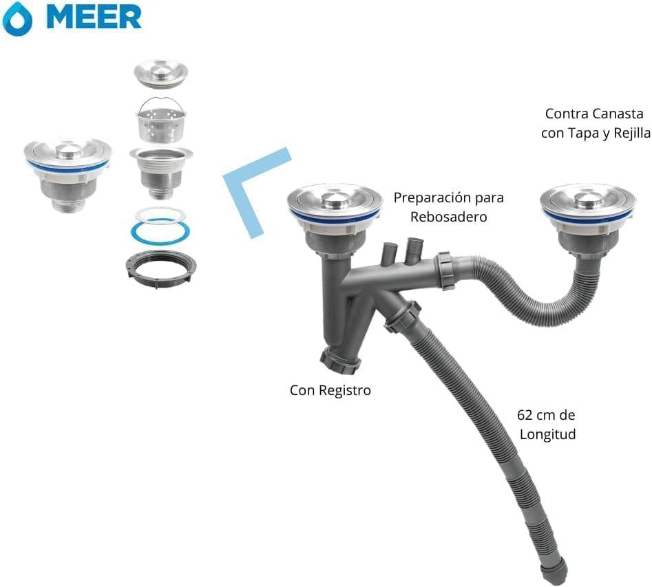 Foto 5 pulgar | Meer Faucets By Cnx Kit De Cocina Con Tarja Doble, Mezcladora Negra Mate Y Cespol Flexible, Acero Inoxidable Con