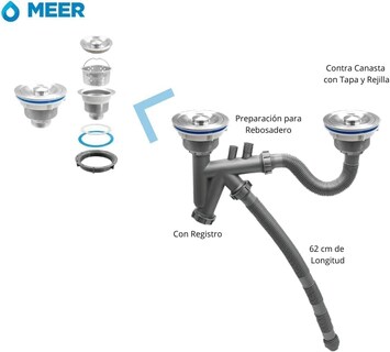 Foto 4 | Meer Faucets By Cnx Kit De Cocina Con Tarja Doble, Mezcladora Negra Mate Y Cespol Flexible, Acero Inoxidable Con