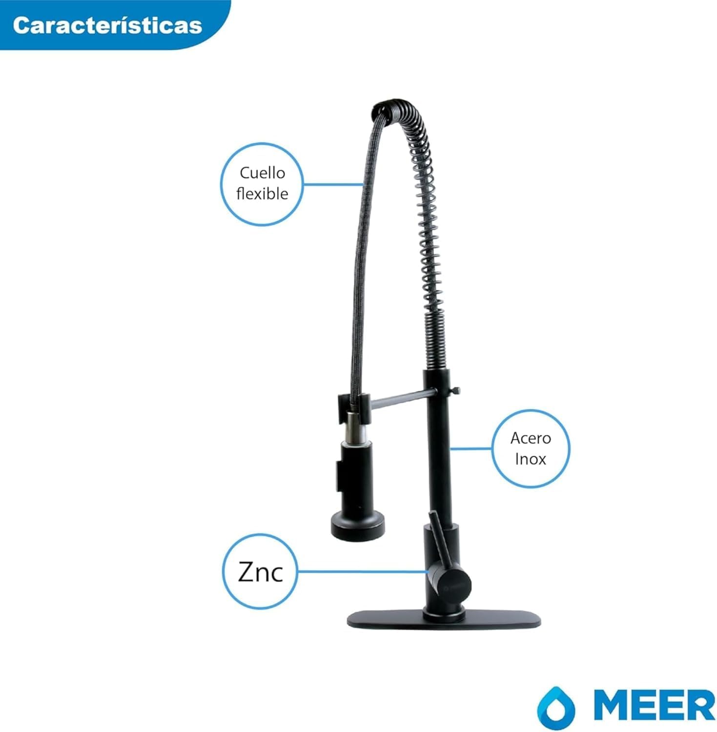 Foto 6 pulgar | Meer Faucets By Cnx Kit De Cocina Con Tarja Doble, Mezcladora Negra Mate Y Cespol Flexible, Acero Inoxidable Con