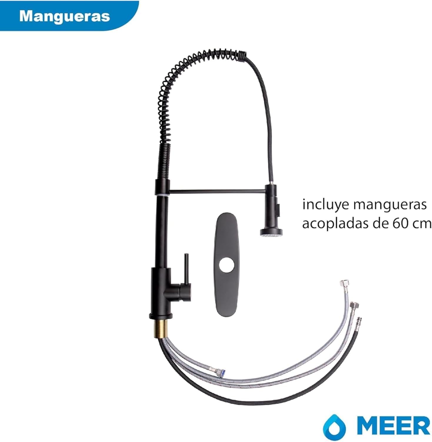 Foto 8 pulgar | Meer Faucets By Cnx Kit De Cocina Con Tarja Doble, Mezcladora Negra Mate Y Cespol Flexible, Acero Inoxidable Con