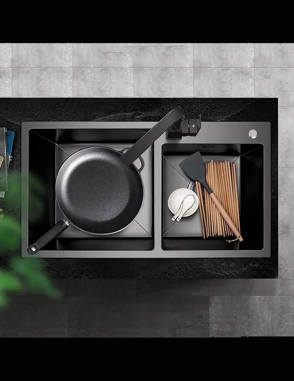 Foto 9 pulgar | Meer Faucets By Cnx Kit De Cocina Con Tarja Doble, Mezcladora Negra Mate Y Cespol Flexible, Acero Inoxidable Con
