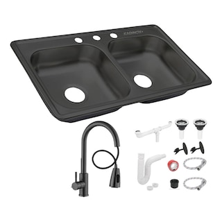 Foto 1 | Fregadero Tarja Tina Doble Acero Inox Con Kit Premium Negra