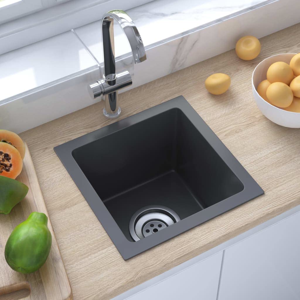 Foto 3 pulgar | Fregadero De Cocina Vidaxl Hecho A Mano, Empotrable, De Un Solo Tazón, Negro, Ss - Venta Internacional.