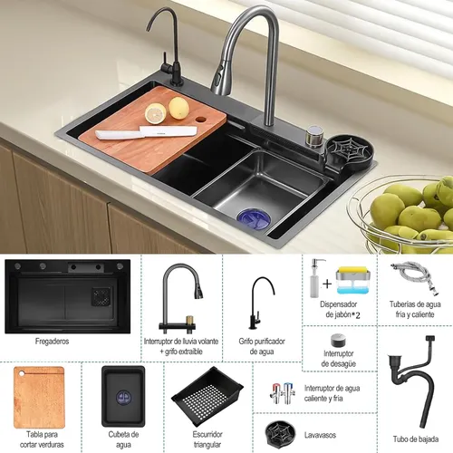 Foto 2 | 80x45 Fregadero Xtellar De Cocina Tarja Cascada 304 Acero Inoxidable
