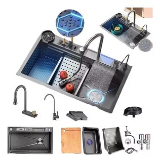 Foto 1 | Fregadero De Cocina De Acero Inoxidable Con Accesorios 75x45 Negro