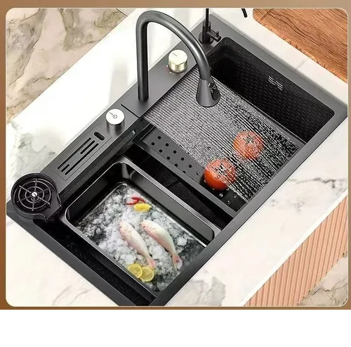 Foto 2 | Fregadero De Cocina De Acero Inoxidable Con Accesorios 75x45 Negro