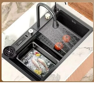 Foto 2 | Fregadero De Cocina De Acero Inoxidable Con Accesorios 75x45 Negro