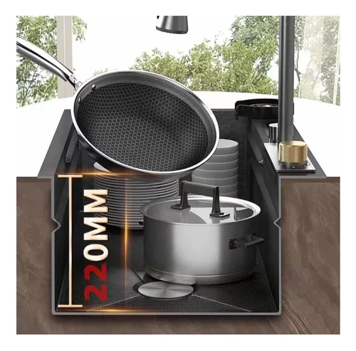 Foto 4 pulgar | Fregadero De Cocina De Acero Inoxidable Con Accesorios 75x45 Negro