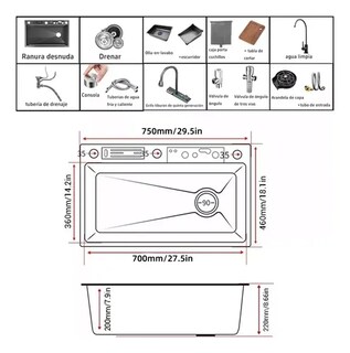Foto 4 | Fregadero De Cocina De Acero Inoxidable Con Accesorios 75x45 Negro