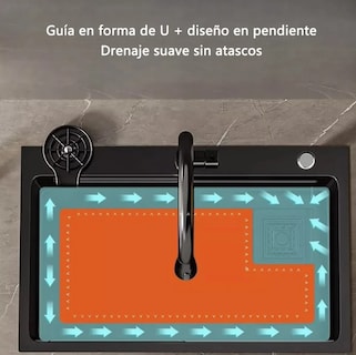 Foto 5 | Fregadero Elegante De Cocina De Acero Inoxidable 304 De 68x45x20cm Resistente Al Desgaste Y Con Kit De Instalacion