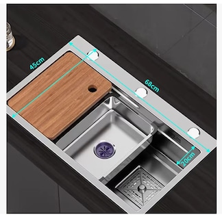 Foto 6 | Fregadero Preimum De Cocina De Acero Inoxidable 304 Con Accesorios 68x45