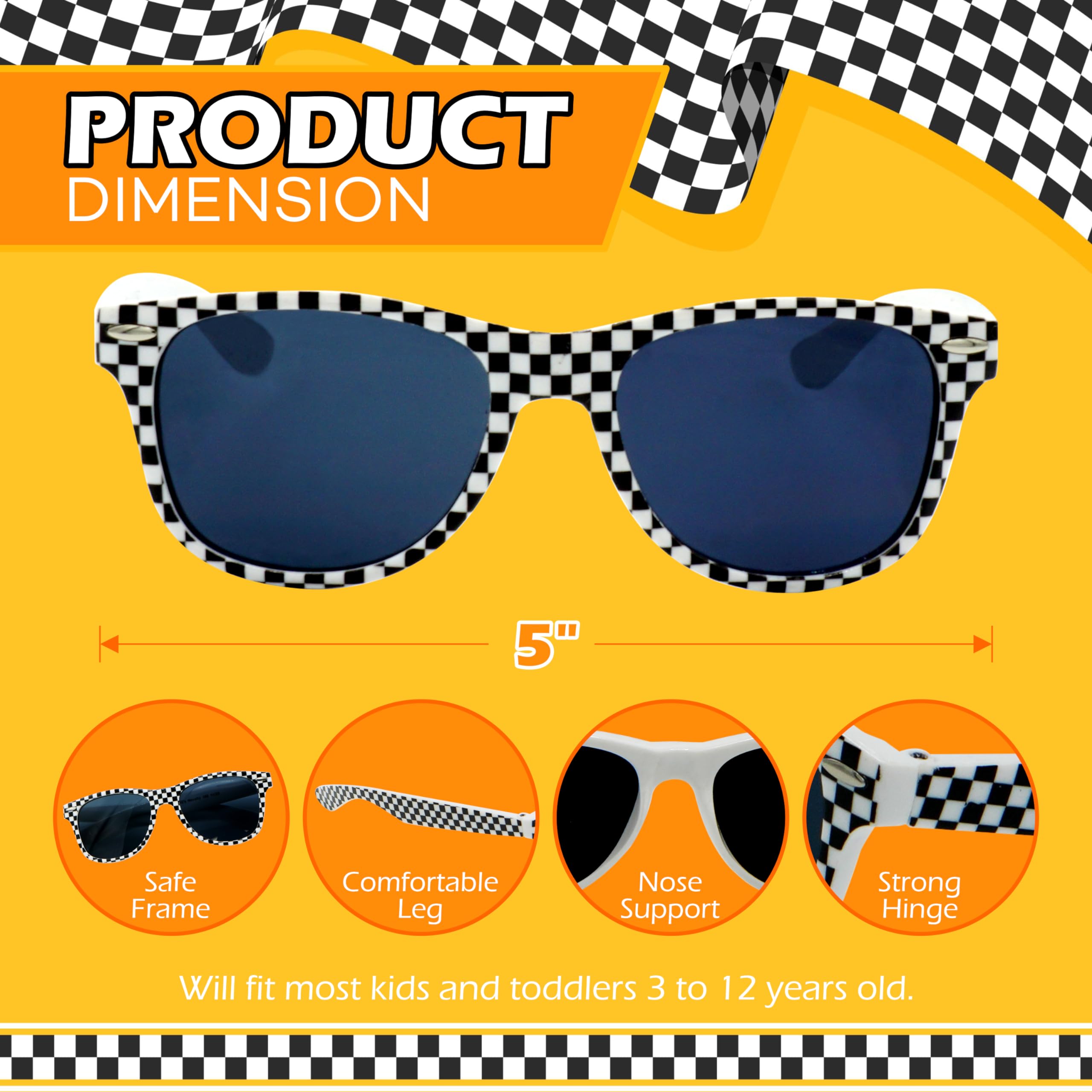 Foto 5 pulgar | Gafas De Sol 4e's Novelty Race Car Checered Para Niños De 3 A 12 Años - Venta Internacional.