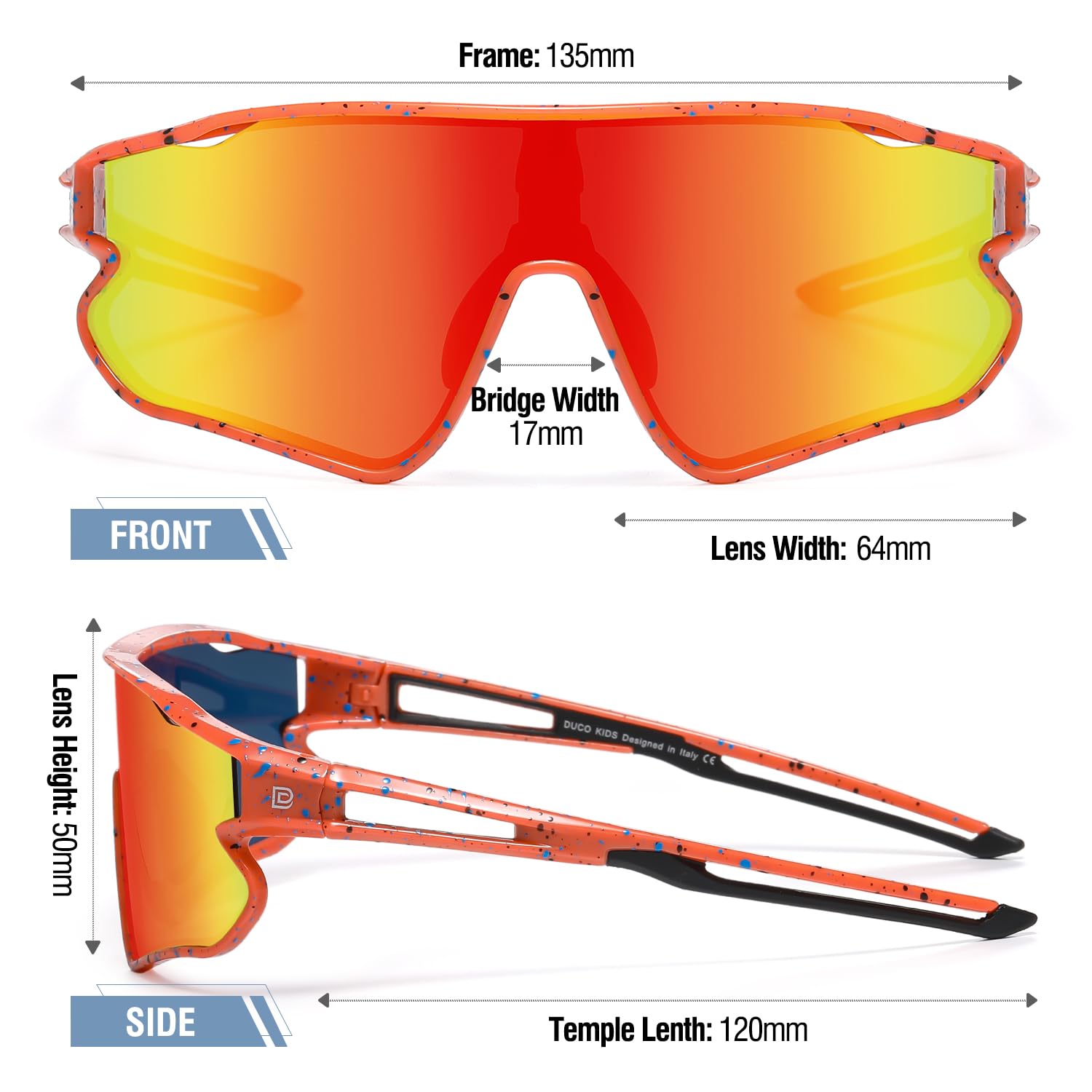 Foto 3 | Gafas De Sol Duco Dk268 Kids Uv400 Lightweight Tr90 Naranja - Venta Internacional.