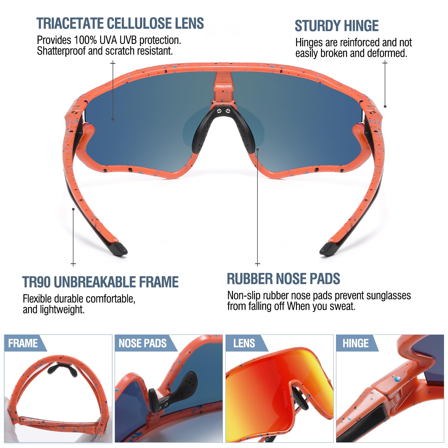Foto 5 pulgar | Gafas De Sol Duco Dk268 Kids Uv400 Lightweight Tr90 Naranja - Venta Internacional.