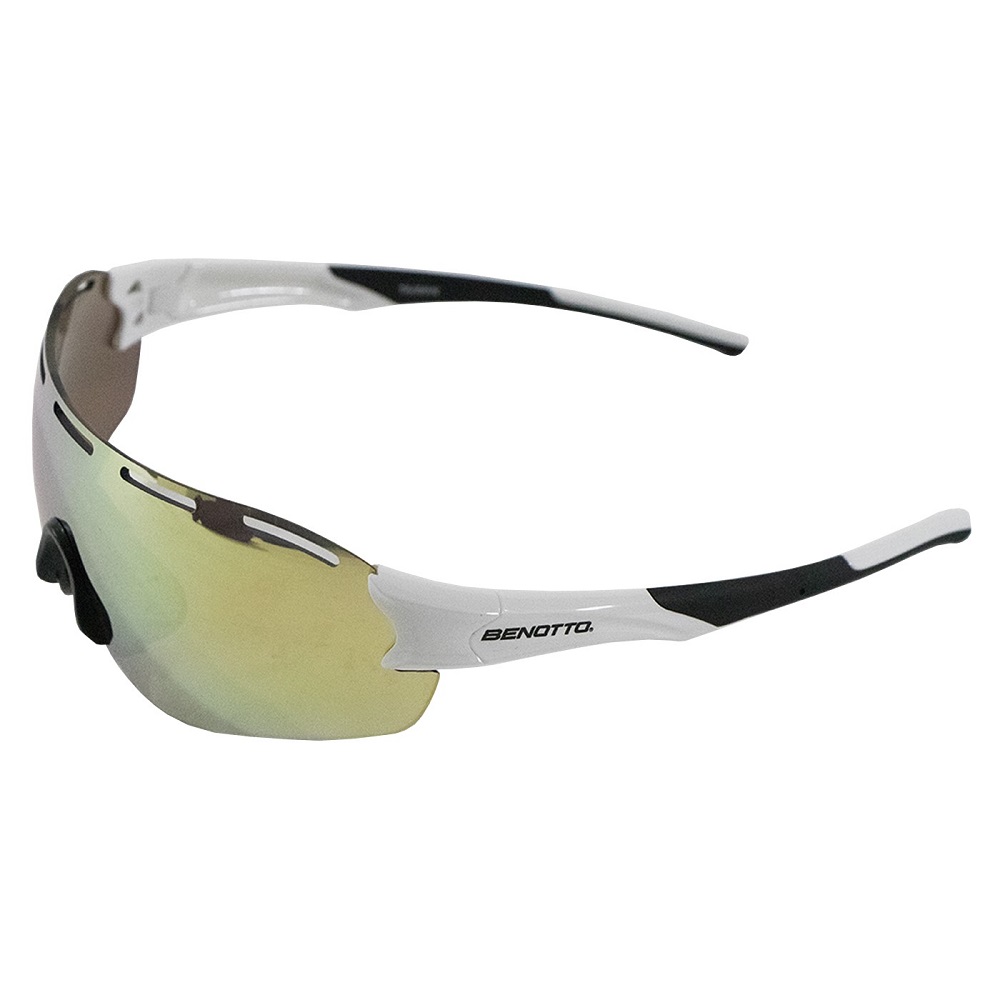 Lentes de Ciclista Benotto Armazón Blanco y Negro Mica Dorada