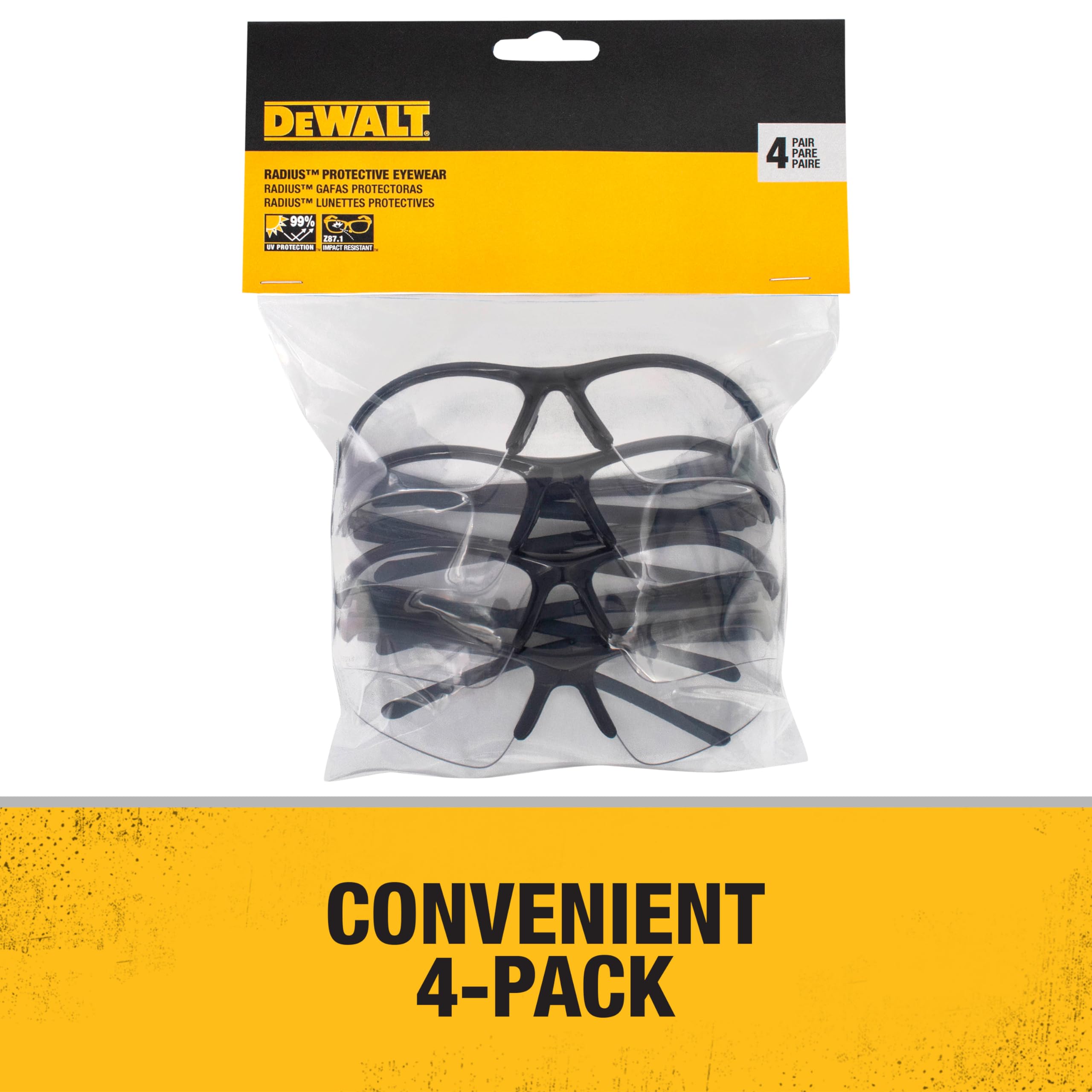 Foto 8 pulgar | Gafas Protectoras Dewalt Dpg51 Radius Unisex, Paquete De 4 - Venta Internacional.