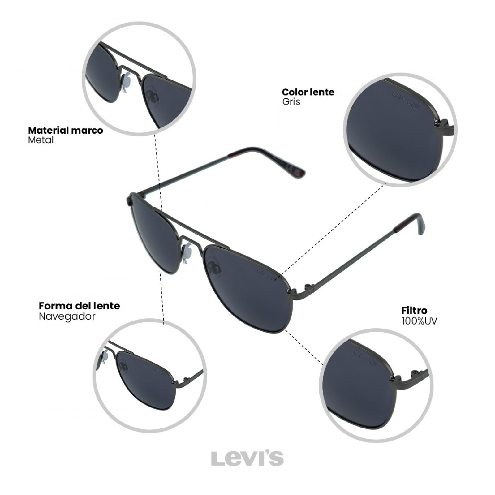 Foto 4 pulgar | Lentes de Sol Levi's X14038 Outlook para Hombre