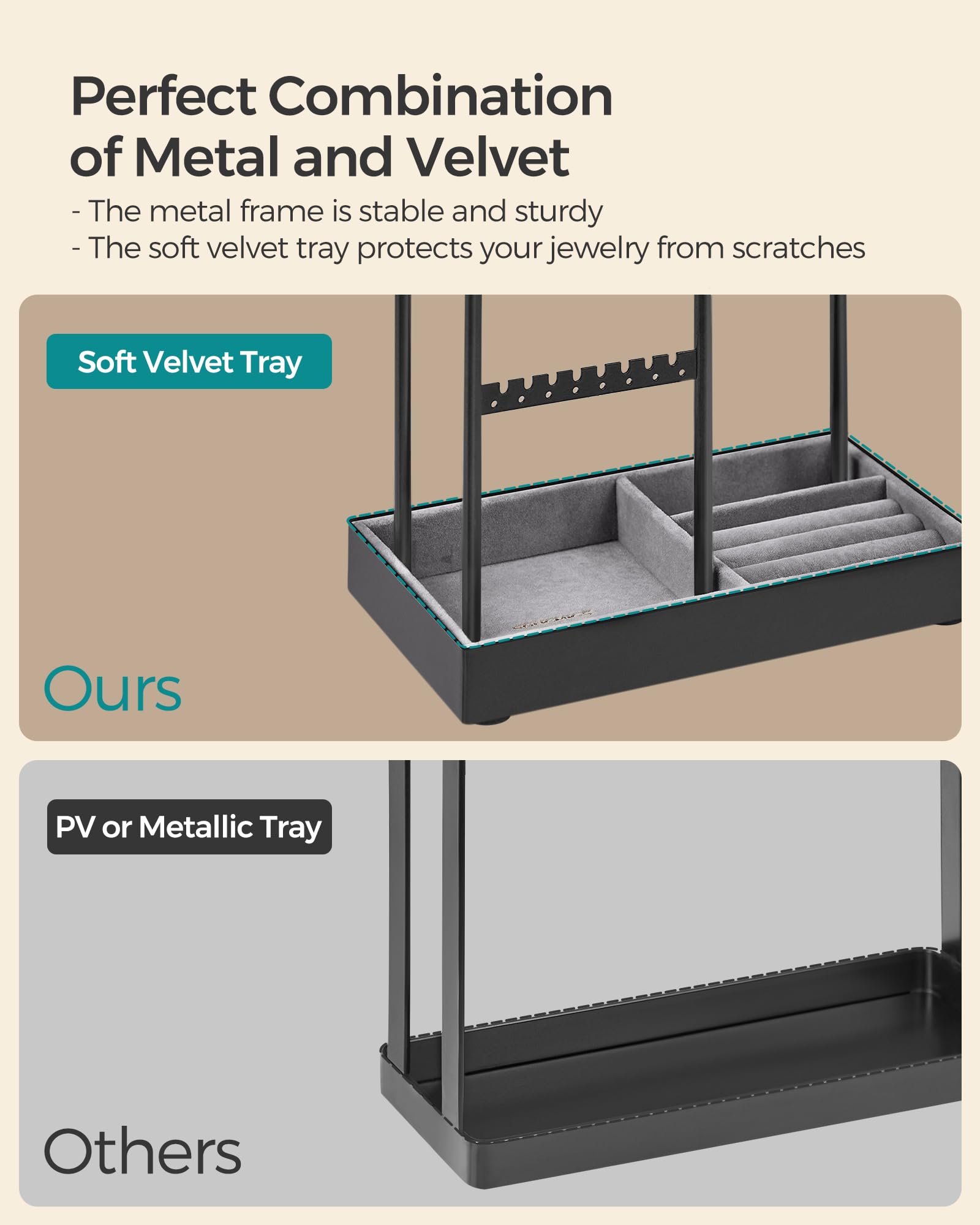 Foto 5 | Soporte Para Joyas Songmics, Marco De Metal Negro Con Bandeja De Terciopelo - Venta Internacional.
