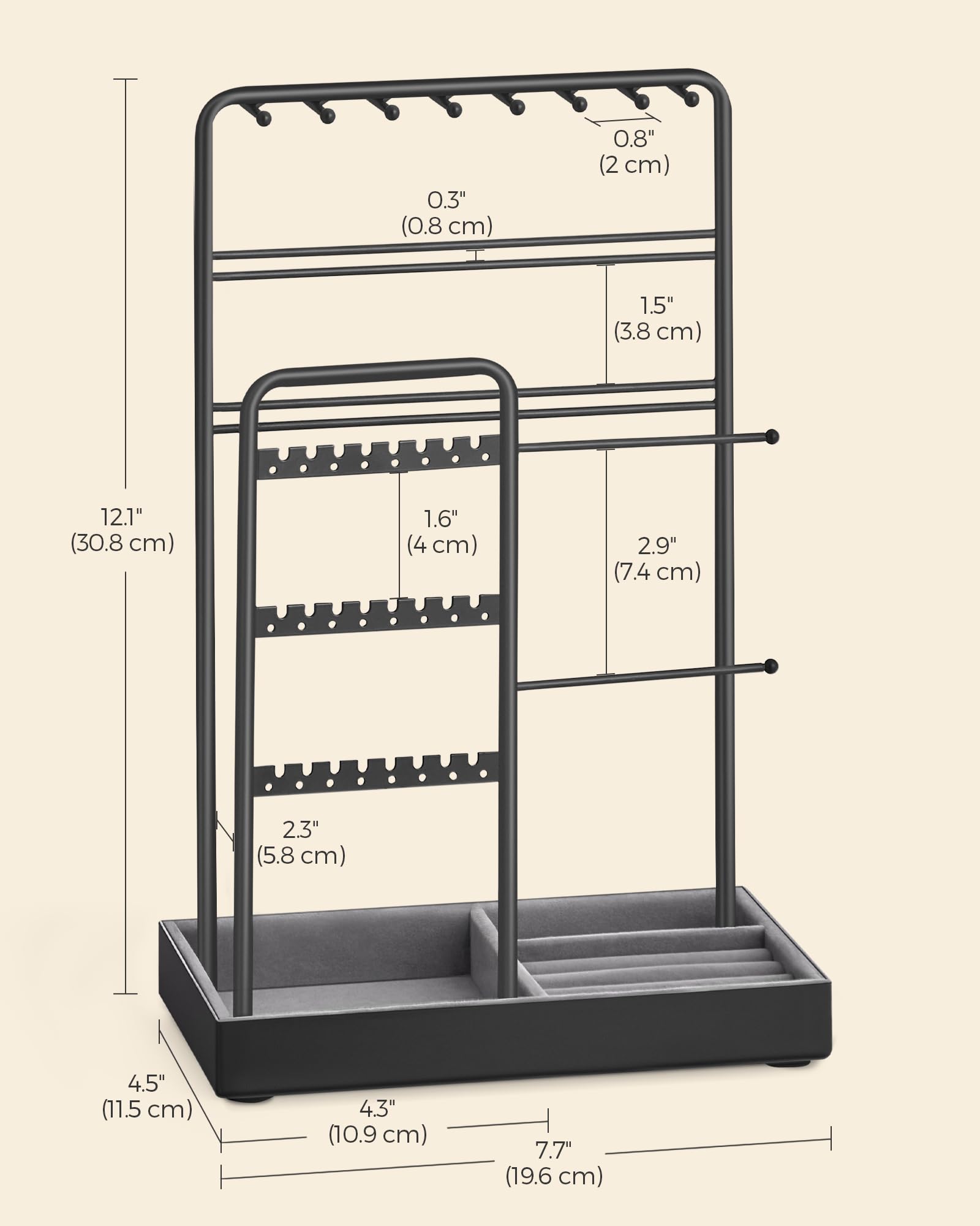 Foto 6 | Soporte Para Joyas Songmics, Marco De Metal Negro Con Bandeja De Terciopelo - Venta Internacional.