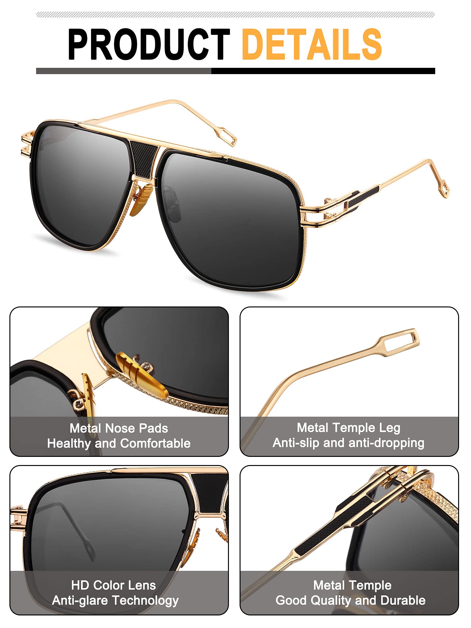 Foto 4 pulgar | Gafas De Sol Frienda Retro Para Hombre, De Gran Tamaño, Con Montura Dorada, De Metal, X3 - Venta Internacional.